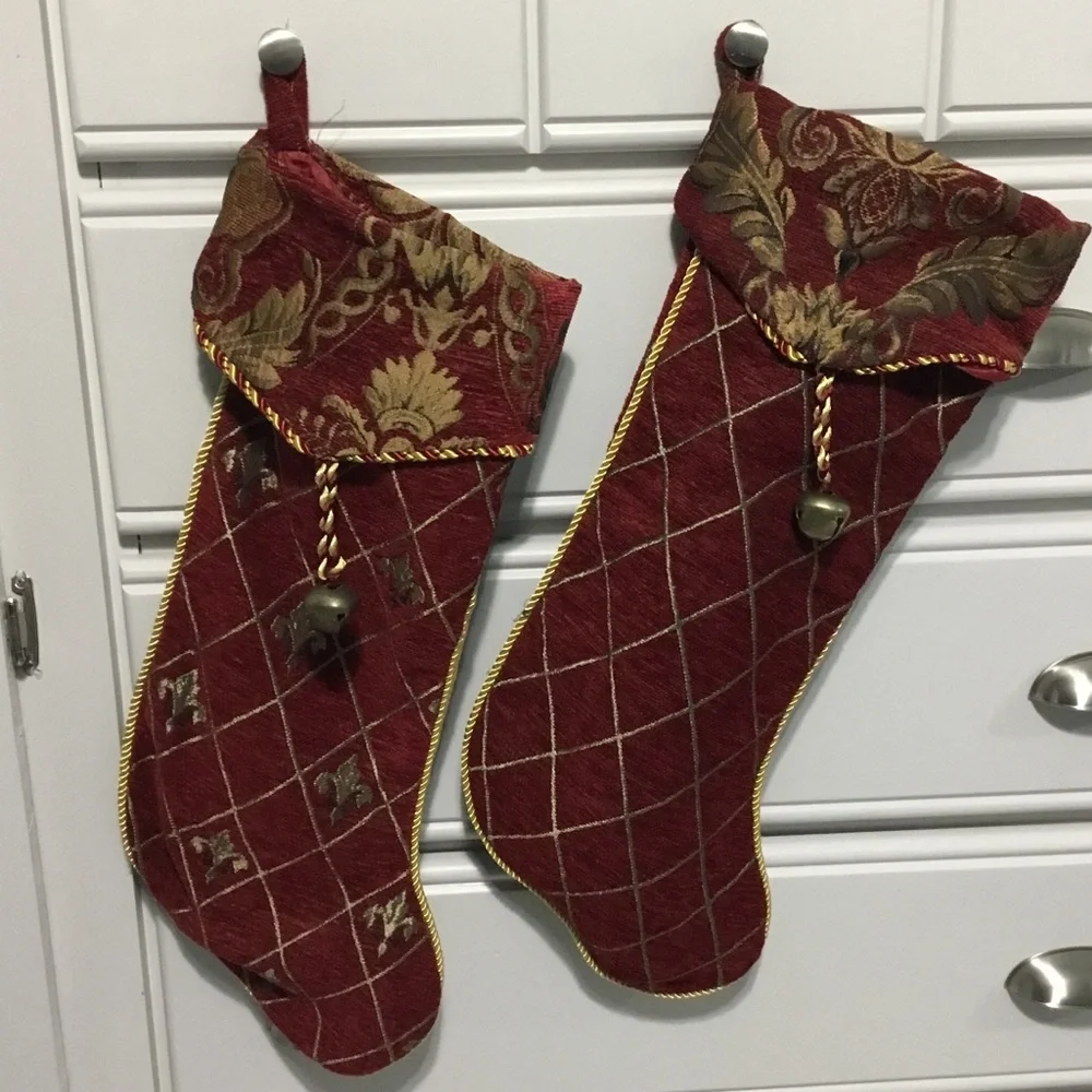 2 Burgundy Tapestry Stockings with Cording Trim by Supree Creations